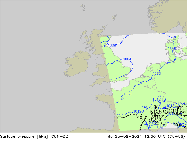 Presión superficial ICON-D2 lun 23.09.2024 12 UTC