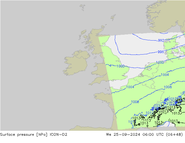 Luchtdruk (Grond) ICON-D2 wo 25.09.2024 06 UTC