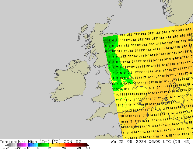 Max.temperatuur (2m) ICON-D2 wo 25.09.2024 06 UTC