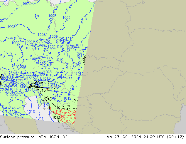 Surface pressure ICON-D2 Mo 23.09.2024 21 UTC