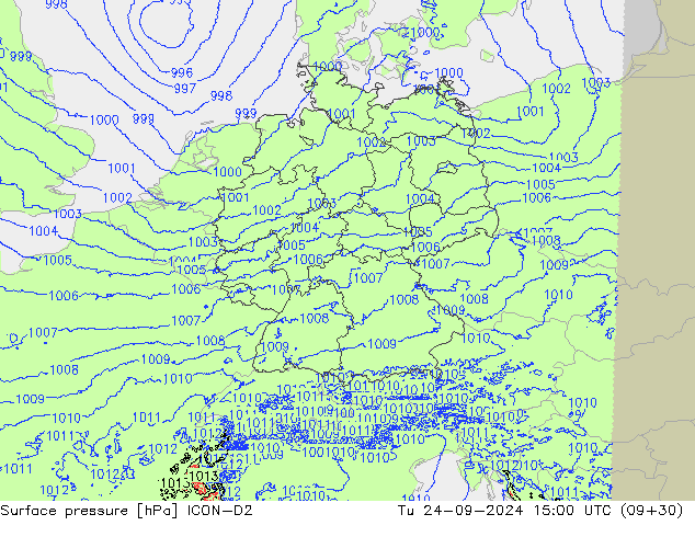 Surface pressure ICON-D2 Tu 24.09.2024 15 UTC