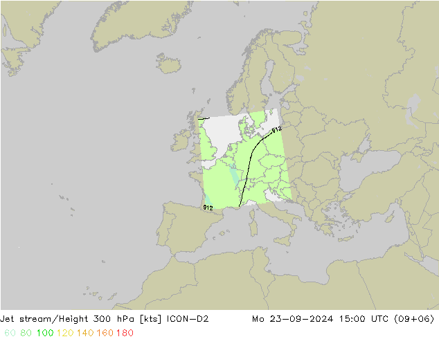 Jet stream/Height 300 hPa ICON-D2 Mo 23.09.2024 15 UTC