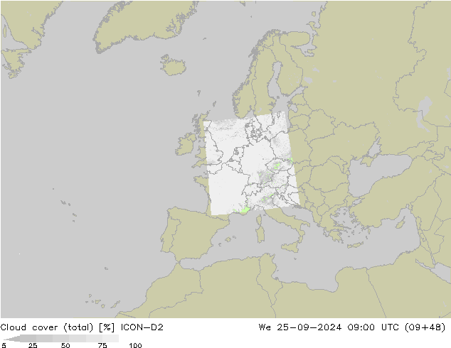 Wolken (gesamt) ICON-D2 Mi 25.09.2024 09 UTC