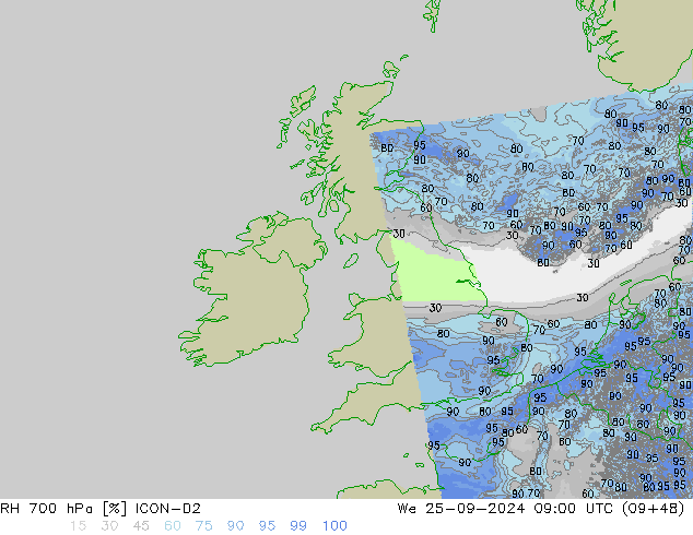 RH 700 hPa ICON-D2  25.09.2024 09 UTC