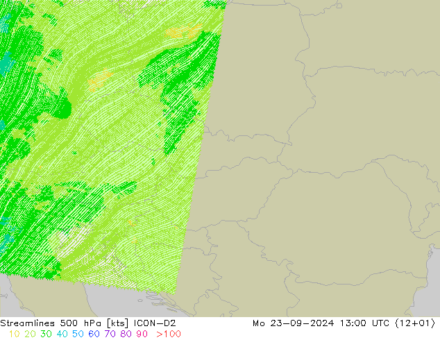 Linea di flusso 500 hPa ICON-D2 lun 23.09.2024 13 UTC