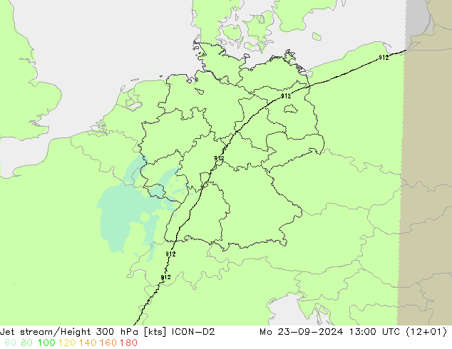 Jet stream/Height 300 hPa ICON-D2 Po 23.09.2024 13 UTC