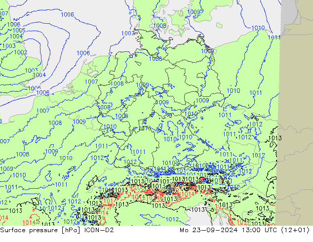 приземное давление ICON-D2 пн 23.09.2024 13 UTC