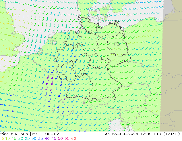 Wind 500 hPa ICON-D2 Mo 23.09.2024 13 UTC