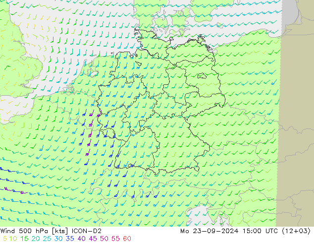 Rüzgar 500 hPa ICON-D2 Pzt 23.09.2024 15 UTC