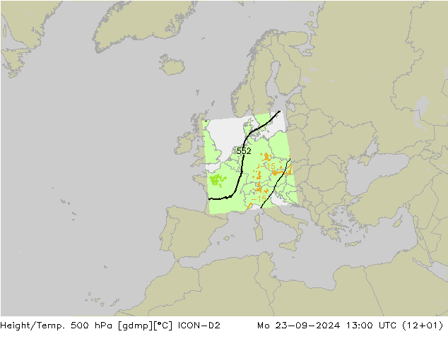 Geop./Temp. 500 hPa ICON-D2 lun 23.09.2024 13 UTC