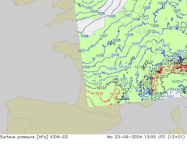 Atmosférický tlak ICON-D2 Po 23.09.2024 13 UTC