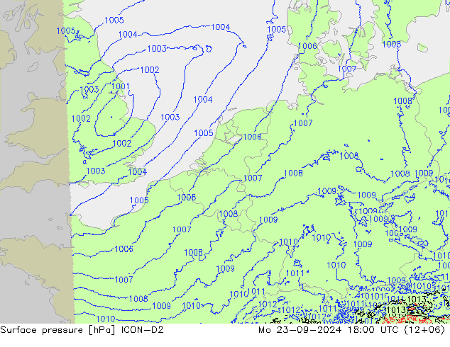 Surface pressure ICON-D2 Mo 23.09.2024 18 UTC