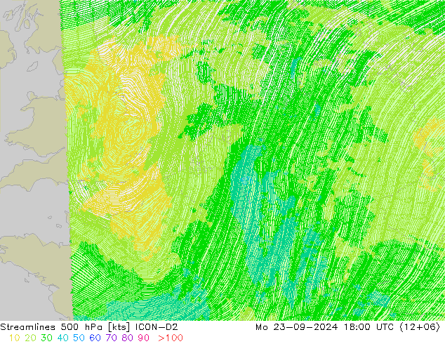 Streamlines 500 hPa ICON-D2 Mo 23.09.2024 18 UTC