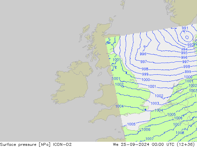 pression de l'air ICON-D2 mer 25.09.2024 00 UTC