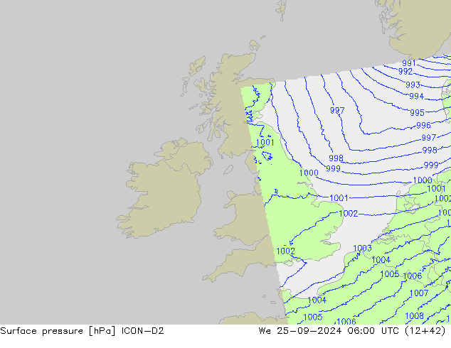 Atmosférický tlak ICON-D2 St 25.09.2024 06 UTC