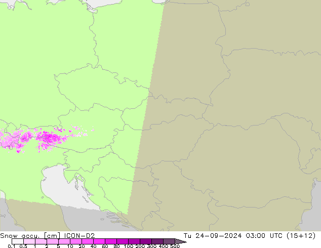 Snow accu. ICON-D2 Tu 24.09.2024 03 UTC