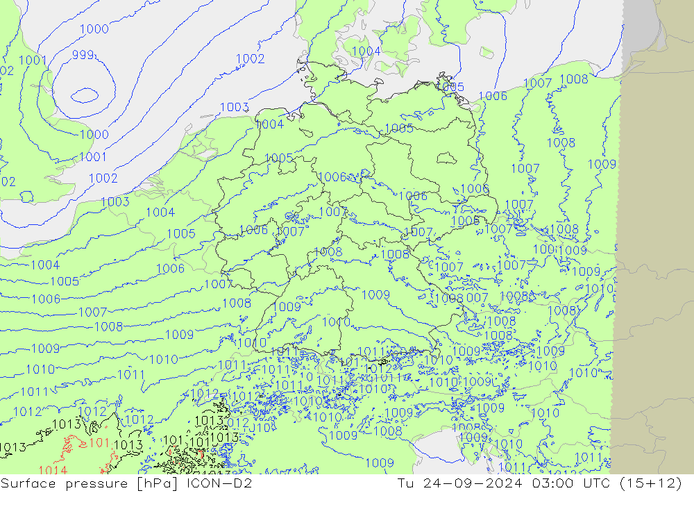 приземное давление ICON-D2 вт 24.09.2024 03 UTC