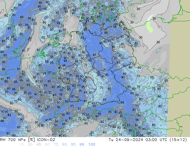 RH 700 hPa ICON-D2 Tu 24.09.2024 03 UTC