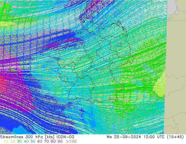 Rüzgar 300 hPa ICON-D2 Çar 25.09.2024 12 UTC