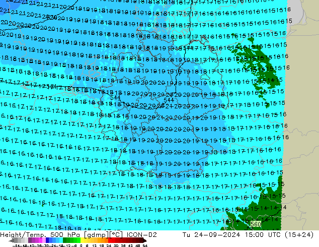 Height/Temp. 500 hPa ICON-D2 Tu 24.09.2024 15 UTC