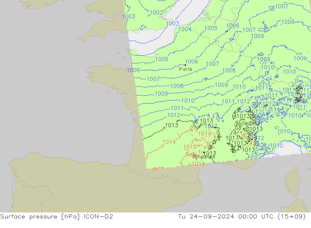 Surface pressure ICON-D2 Tu 24.09.2024 00 UTC