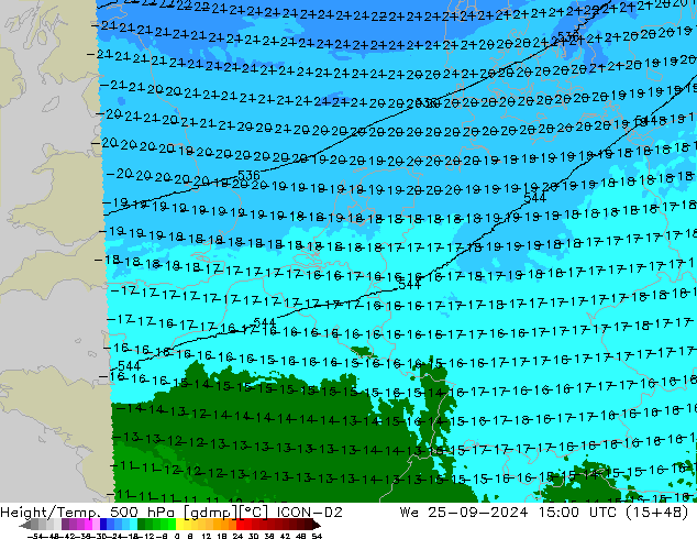 Height/Temp. 500 hPa ICON-D2 Mi 25.09.2024 15 UTC