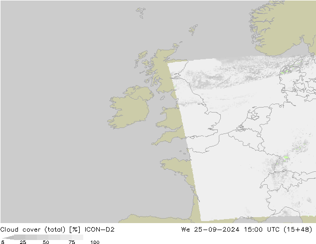 Bewolking (Totaal) ICON-D2 wo 25.09.2024 15 UTC