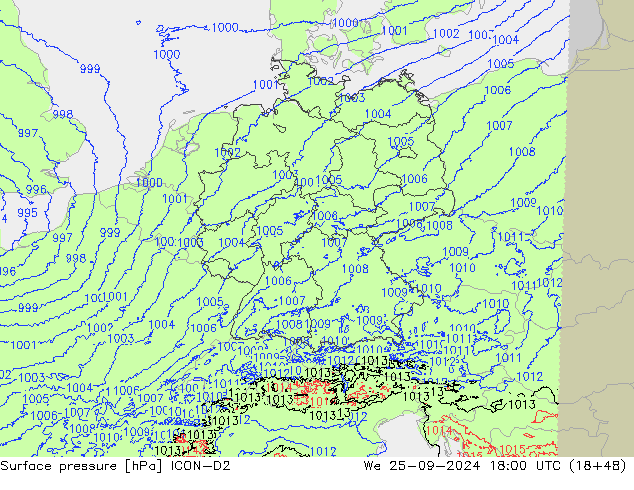 Surface pressure ICON-D2 We 25.09.2024 18 UTC