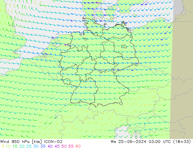  850 hPa ICON-D2  25.09.2024 03 UTC