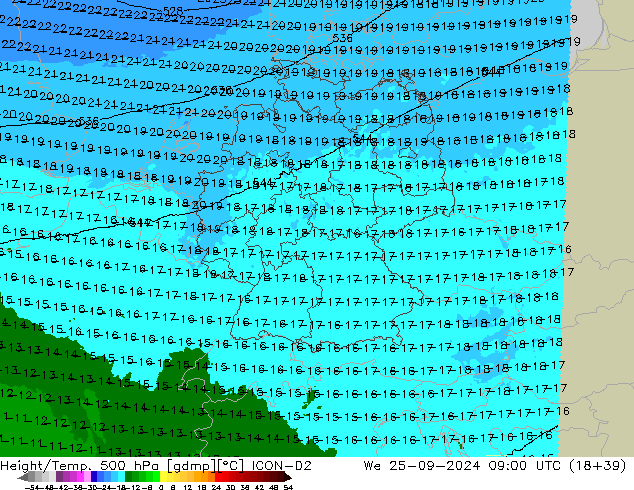 Hoogte/Temp. 500 hPa ICON-D2 wo 25.09.2024 09 UTC