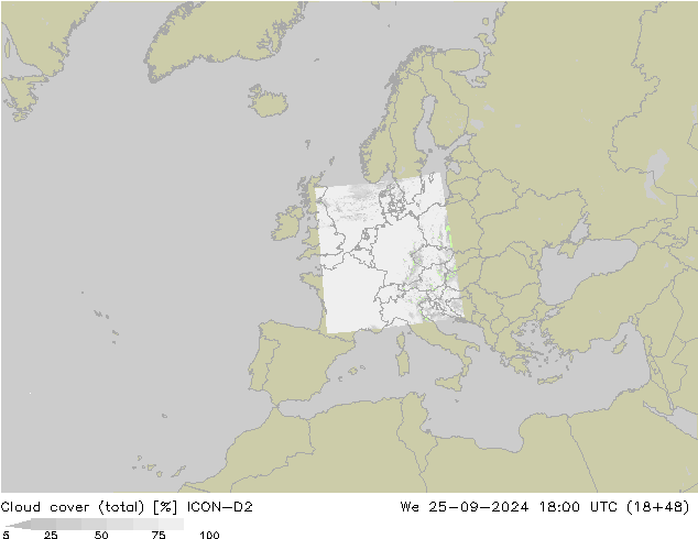 nuvens (total) ICON-D2 Qua 25.09.2024 18 UTC