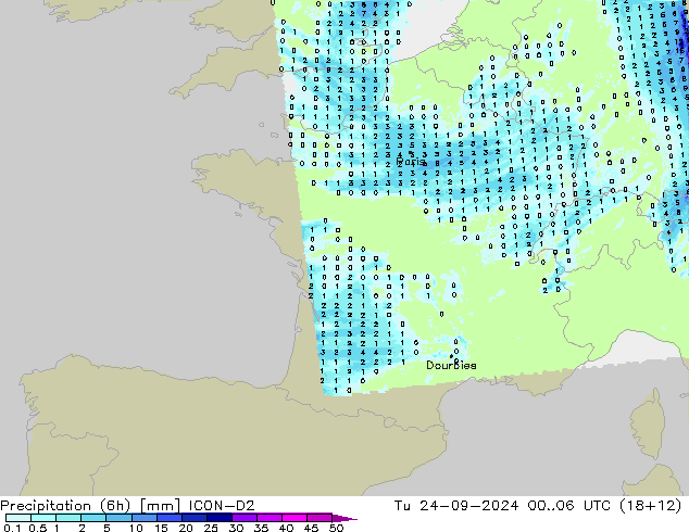 Yağış (6h) ICON-D2 Sa 24.09.2024 06 UTC