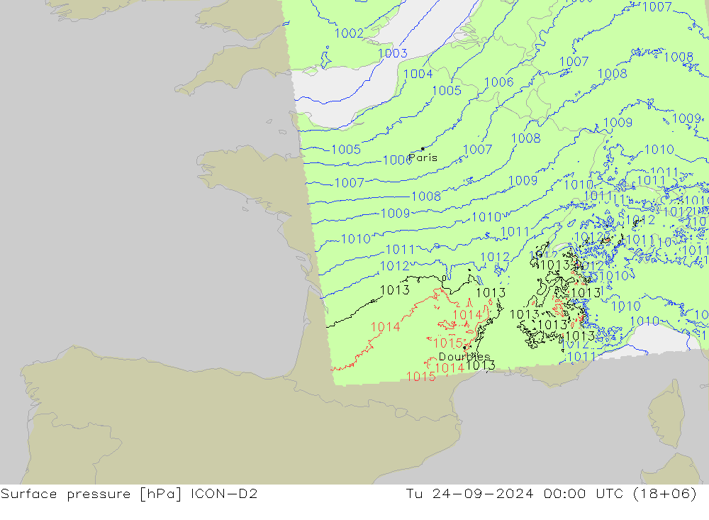 Bodendruck ICON-D2 Di 24.09.2024 00 UTC