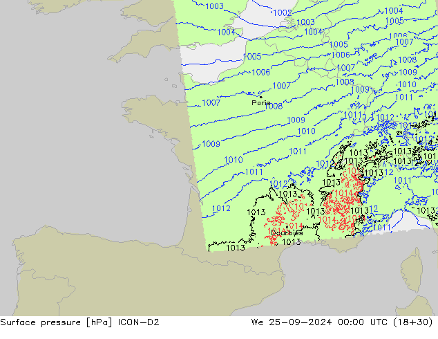 ciśnienie ICON-D2 śro. 25.09.2024 00 UTC