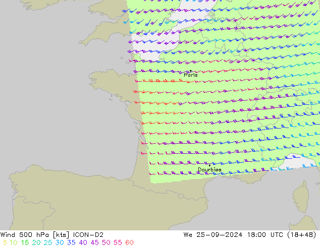 Wind 500 hPa ICON-D2 We 25.09.2024 18 UTC