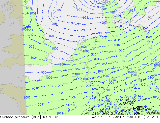 приземное давление ICON-D2 ср 25.09.2024 00 UTC