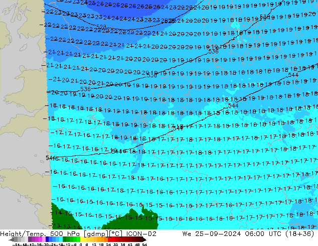 Height/Temp. 500 hPa ICON-D2 Mi 25.09.2024 06 UTC