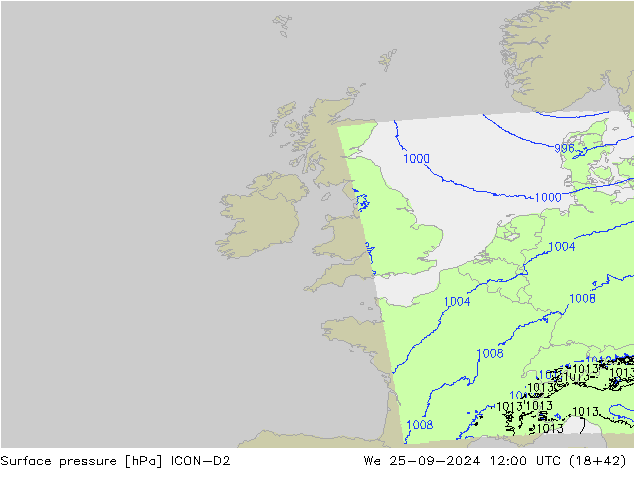 Atmosférický tlak ICON-D2 St 25.09.2024 12 UTC