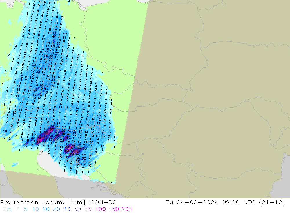 Precipitation accum. ICON-D2 wto. 24.09.2024 09 UTC