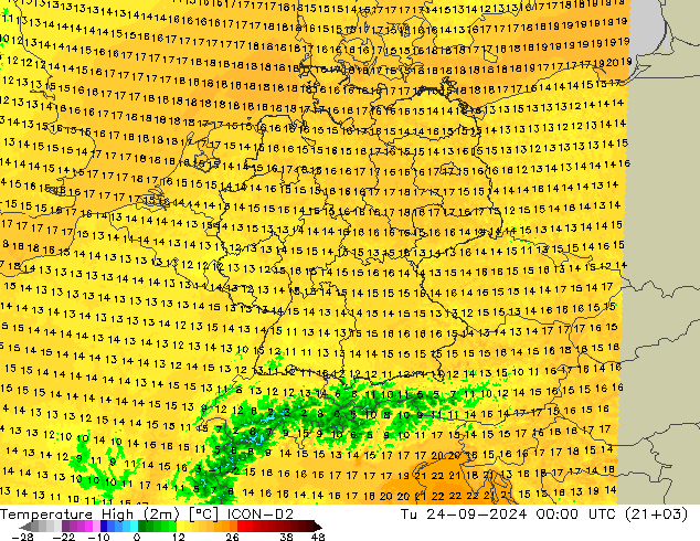 Temperature High (2m) ICON-D2 Tu 24.09.2024 00 UTC