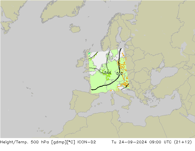 Height/Temp. 500 hPa ICON-D2 Di 24.09.2024 09 UTC