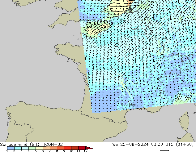  10 m (bft) ICON-D2  25.09.2024 03 UTC