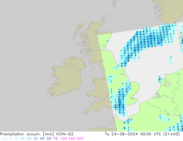 Precipitation accum. ICON-D2 Tu 24.09.2024 00 UTC