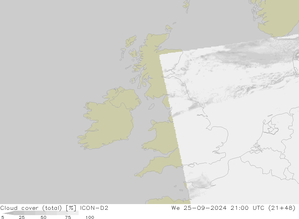 Wolken (gesamt) ICON-D2 Mi 25.09.2024 21 UTC