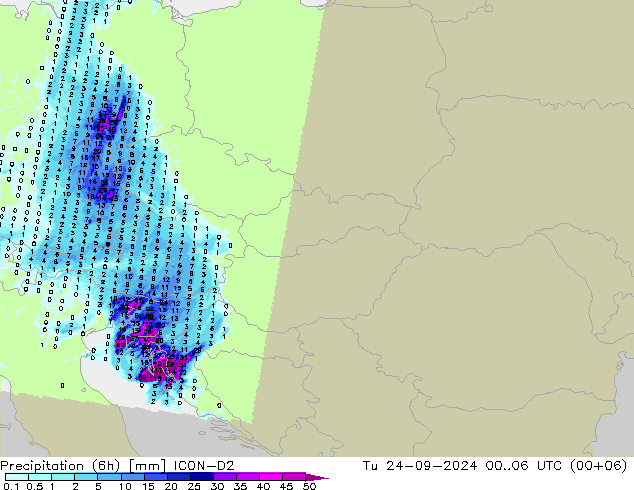 Precipitação (6h) ICON-D2 Ter 24.09.2024 06 UTC