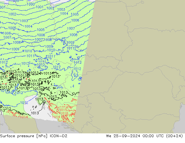 Surface pressure ICON-D2 We 25.09.2024 00 UTC