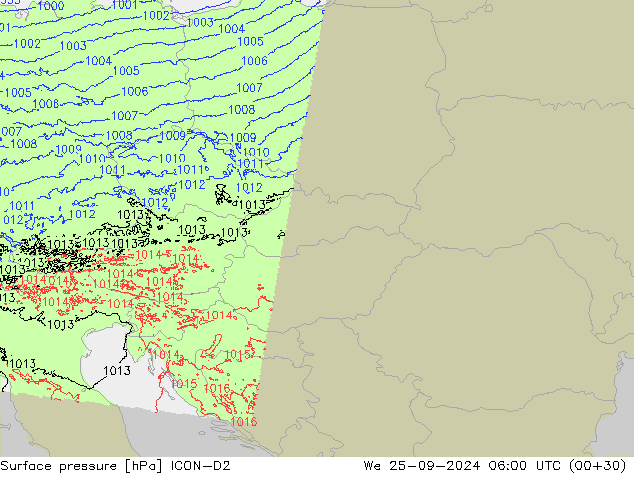 Surface pressure ICON-D2 We 25.09.2024 06 UTC