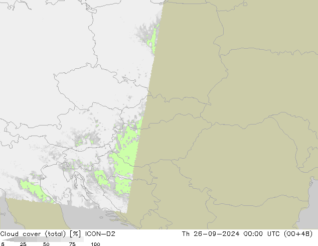 Cloud cover (total) ICON-D2 Th 26.09.2024 00 UTC