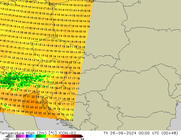 Темпер. макс 2т ICON-D2 чт 26.09.2024 00 UTC