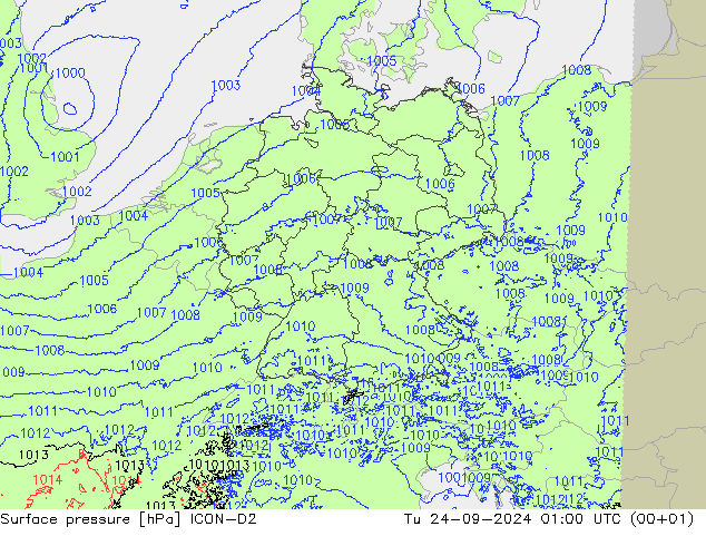 Luchtdruk (Grond) ICON-D2 di 24.09.2024 01 UTC